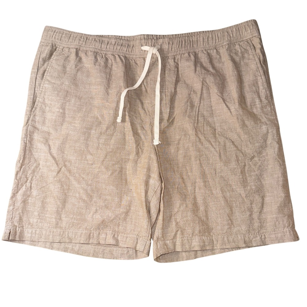 Banana Republic Deck‎ Short XL Tan Linen Blend Elastic Waist Drawstring Mens